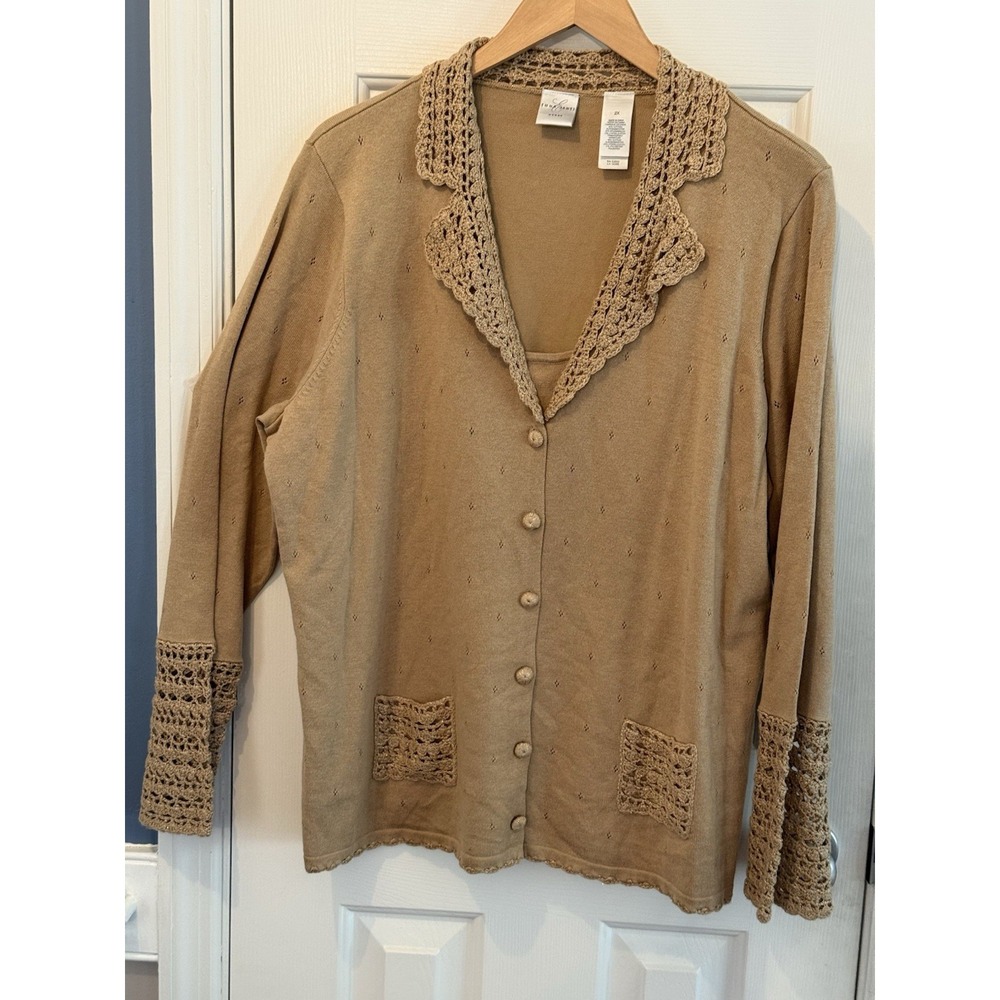 Emma‎ James Woman Granola Gold Formal Cardigan Size 2x Granny Office Church